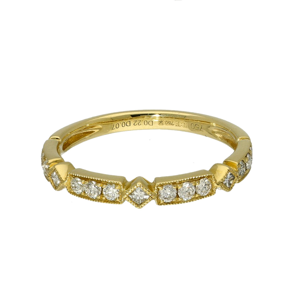 18ct Yellow Gold Milgrain Mix Cut Diamond Half Eternity Ring