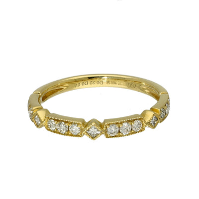 18ct Yellow Gold Milgrain Mix Cut Diamond Half Eternity Ring