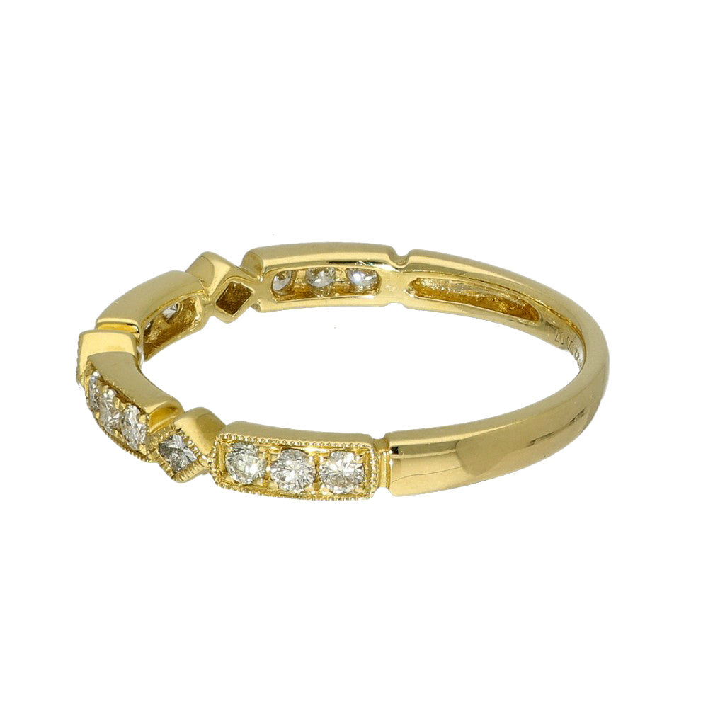 18ct Yellow Gold Milgrain Mix Cut Diamond Half Eternity Ring
