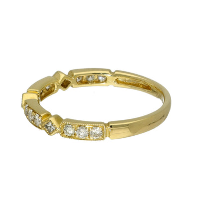 18ct Yellow Gold Milgrain Mix Cut Diamond Half Eternity Ring