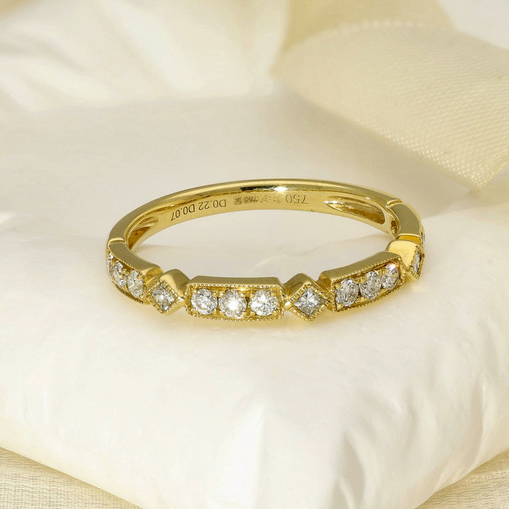 18ct Yellow Gold Milgrain Mix Cut Diamond Half Eternity Ring