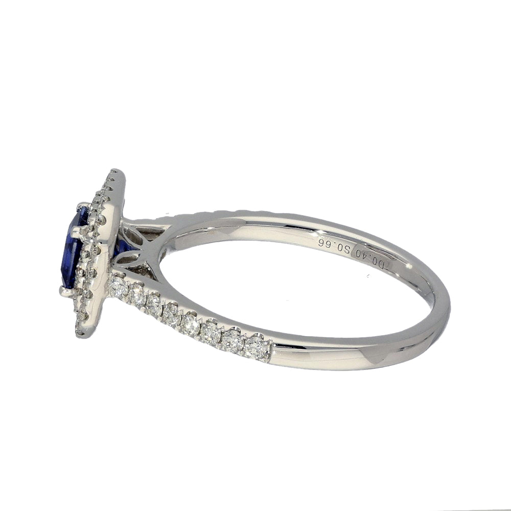 18ct White Gold Sapphire and Diamond Double Halo Shoulders Ring