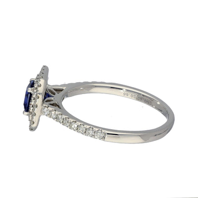18ct White Gold Sapphire and Diamond Double Halo Shoulders Ring