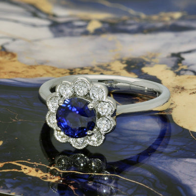 Platinum Sapphire & Diamond Daisy Cluster Ring