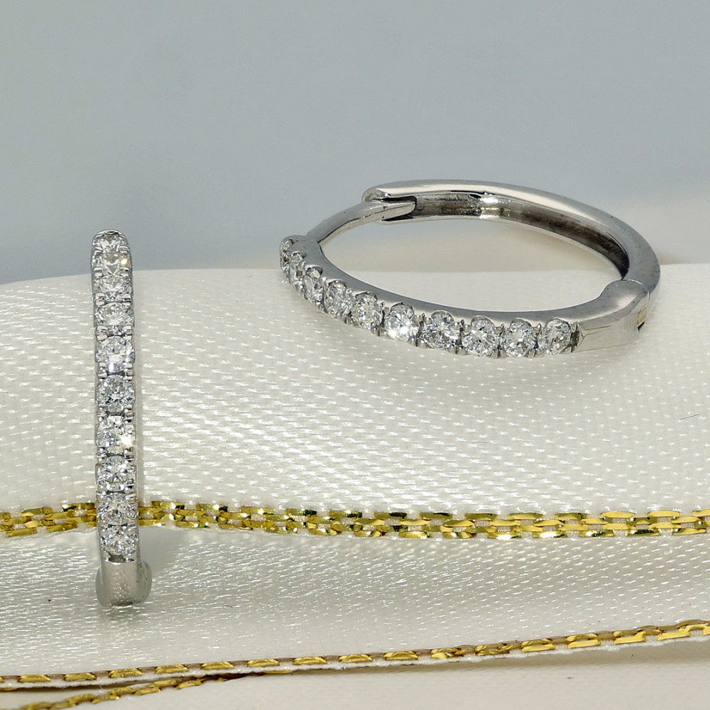 18ct White Gold Slim Diamond Small Hoop Earrings 14mm