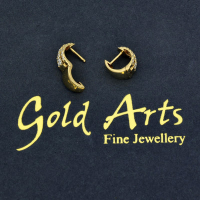 18ct Yellow Gold Diamond Triple Row Small Huggie Hoop Earrings