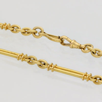 Vintage Solid 18ct Yellow Gold 16" Albert Chain with T-Bar c.1918