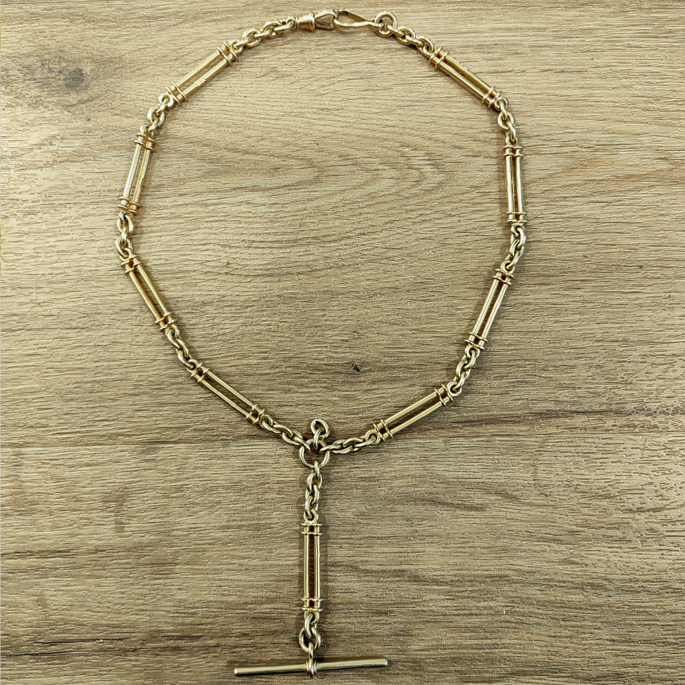 Vintage Solid 18ct Yellow Gold 16" Albert Chain with T-Bar c.1918