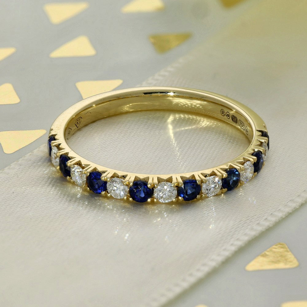 18ct Yellow Gold Sapphire & Diamond Half Eternity Ring