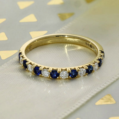 18ct Yellow Gold Sapphire & Diamond Half Eternity Ring