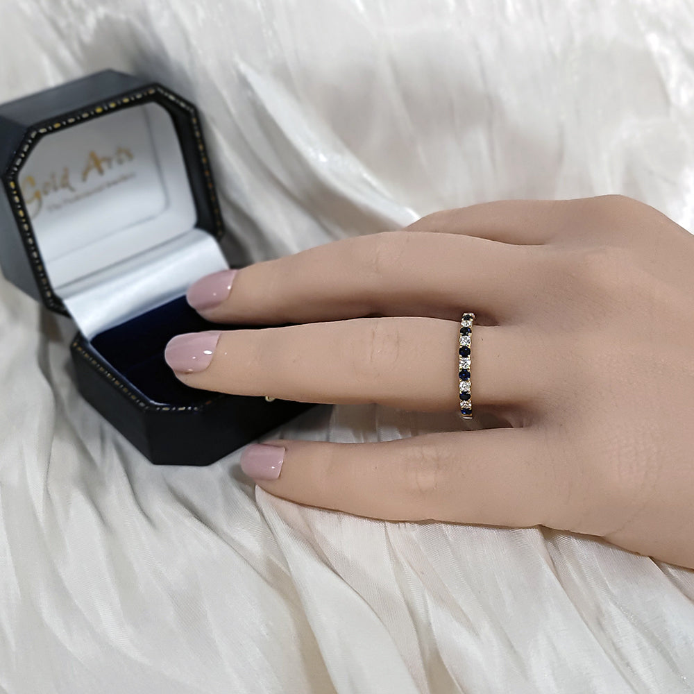 18ct Yellow Gold Sapphire & Diamond Half Eternity Ring