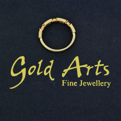 18ct Yellow Gold Ruby & Diamond Shaped Milgrain Edge Half Eternity Ring