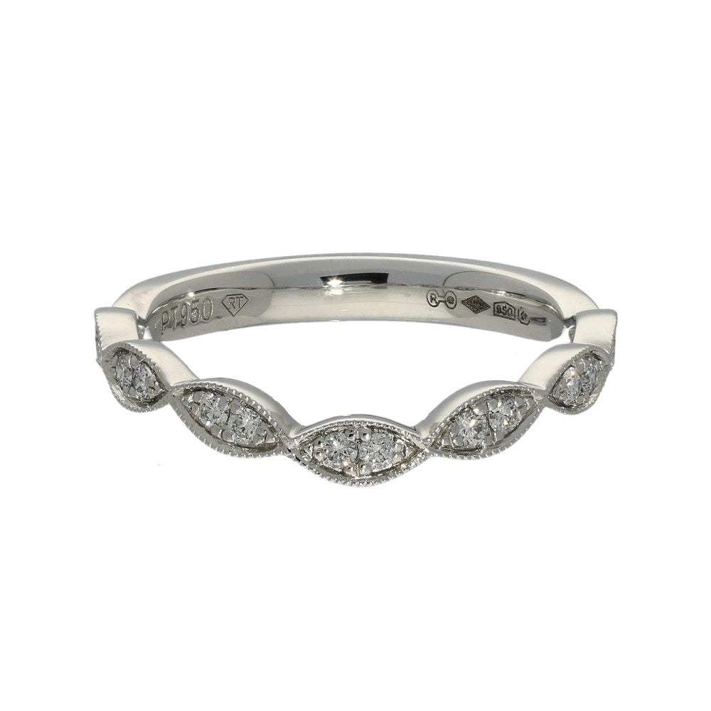 Platinum & Diamond Vintage Style Milgrain Curved Half Eternity Ring
