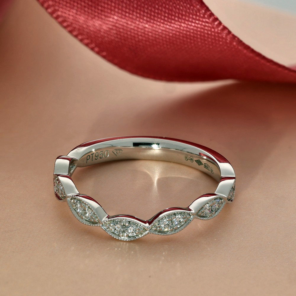 Platinum & Diamond Vintage Style Milgrain Curved Half Eternity Ring