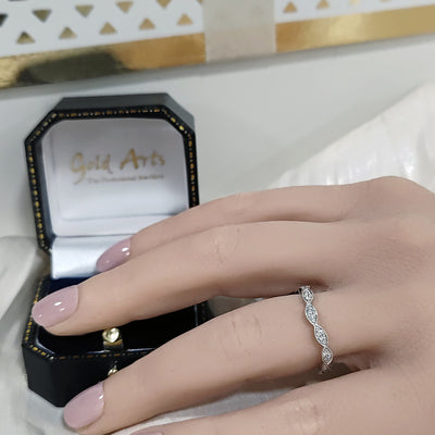 Platinum & Diamond Vintage Style Milgrain Curved Half Eternity Ring