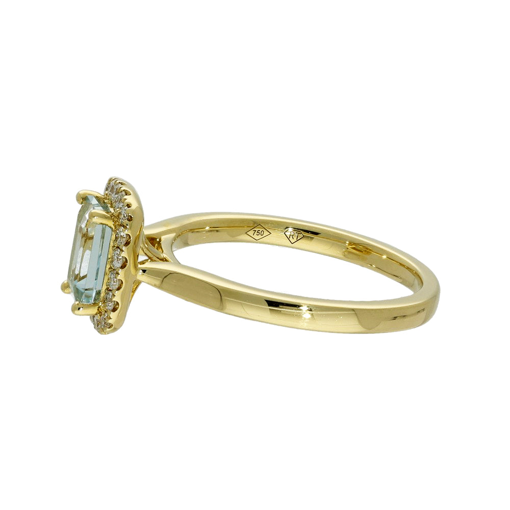 18ct Yellow Gold Aquamarine & Diamond Halo Ring