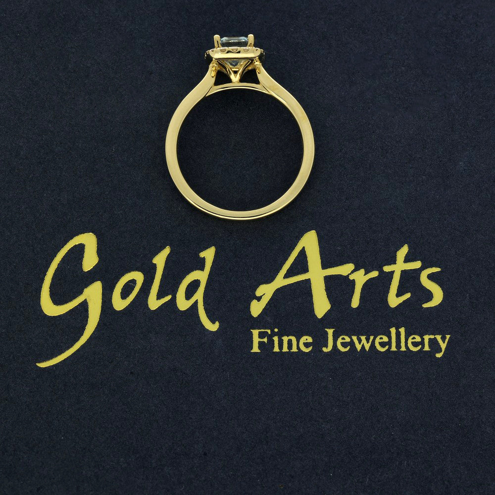 18ct Yellow Gold Aquamarine & Diamond Halo Ring