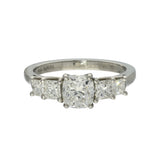 Platinum 5-Stone Ring with Cushion Cut and Princess Cut Diamonds
