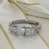 Platinum 5-Stone Ring with Cushion Cut and Princess Cut Diamonds