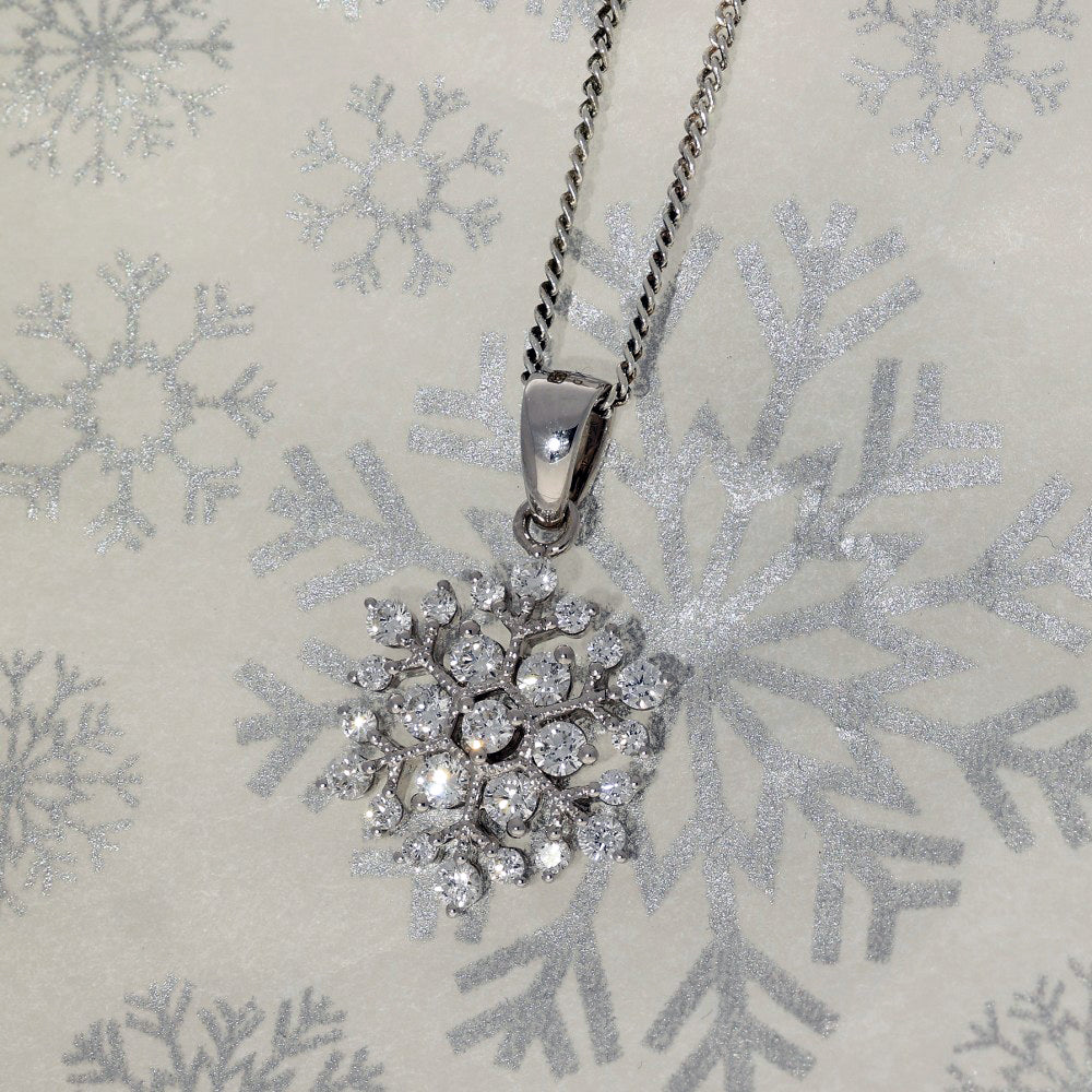 18ct White Gold Diamond Snowflake Pendant