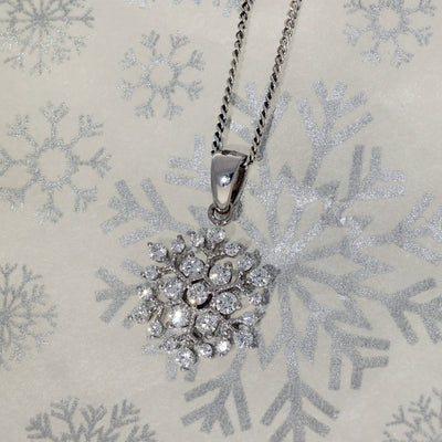 18ct White Gold Diamond Snowflake Pendant
