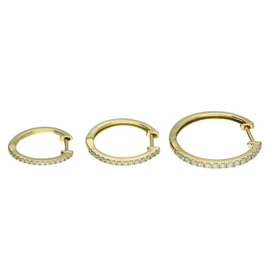 9ct Yellow Gold Diamond Hoop Earrings 15mm