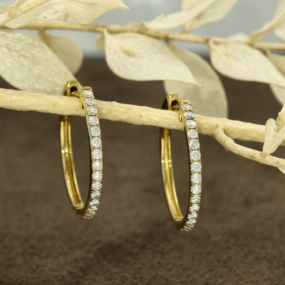 9ct Yellow Gold Diamond Hoop Earrings 21mm