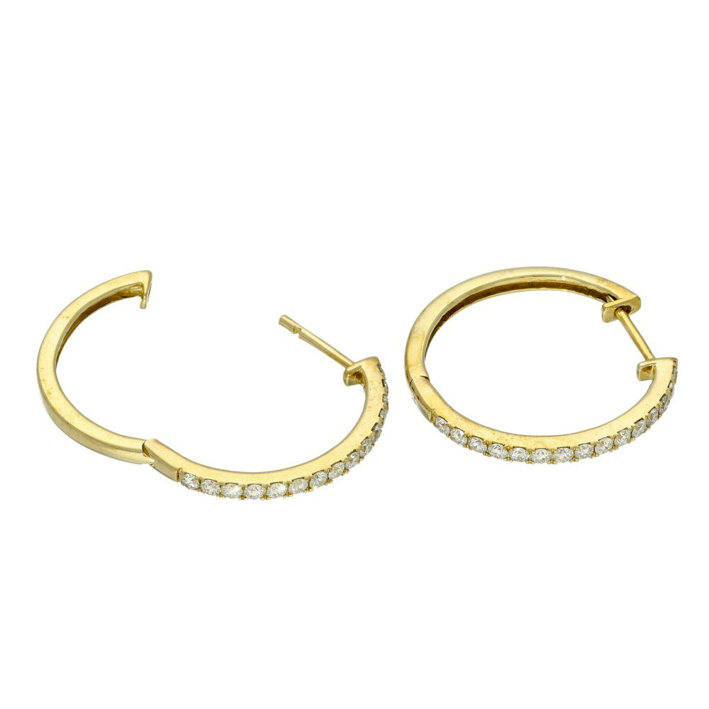 9ct Yellow Gold Diamond Hoop Earrings 21mm