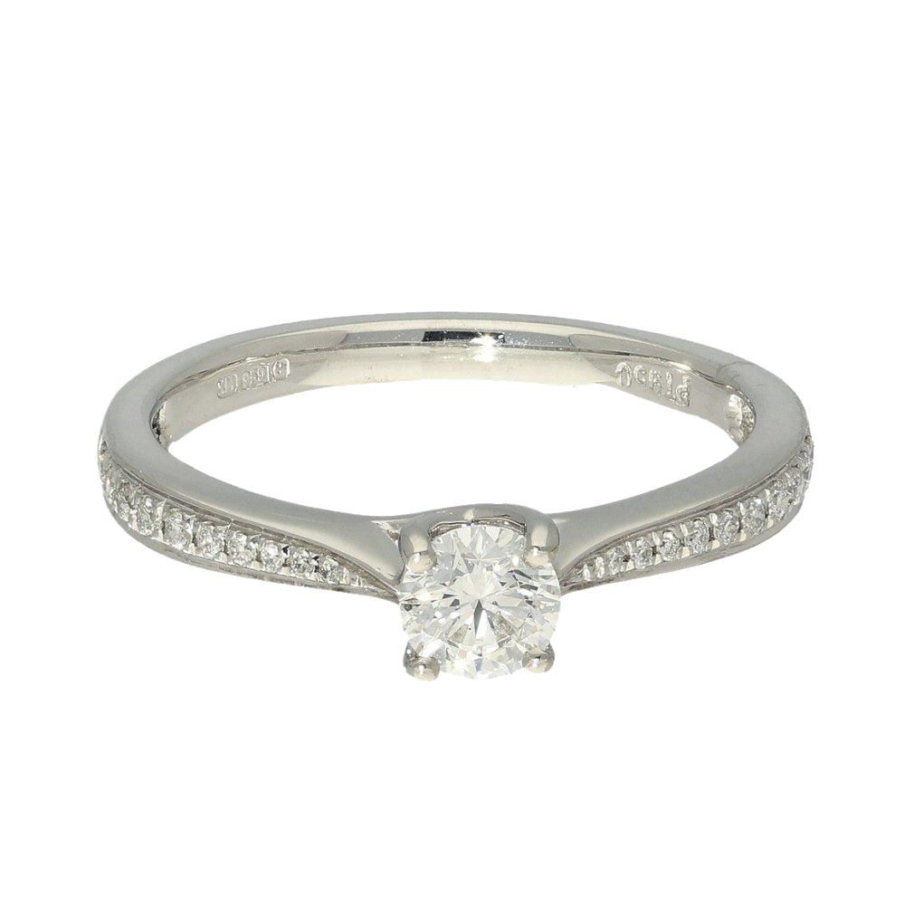 Platinum GIA Certificated 0.30ct Round Diamond Solitaire Ring with Diamond Shoulders