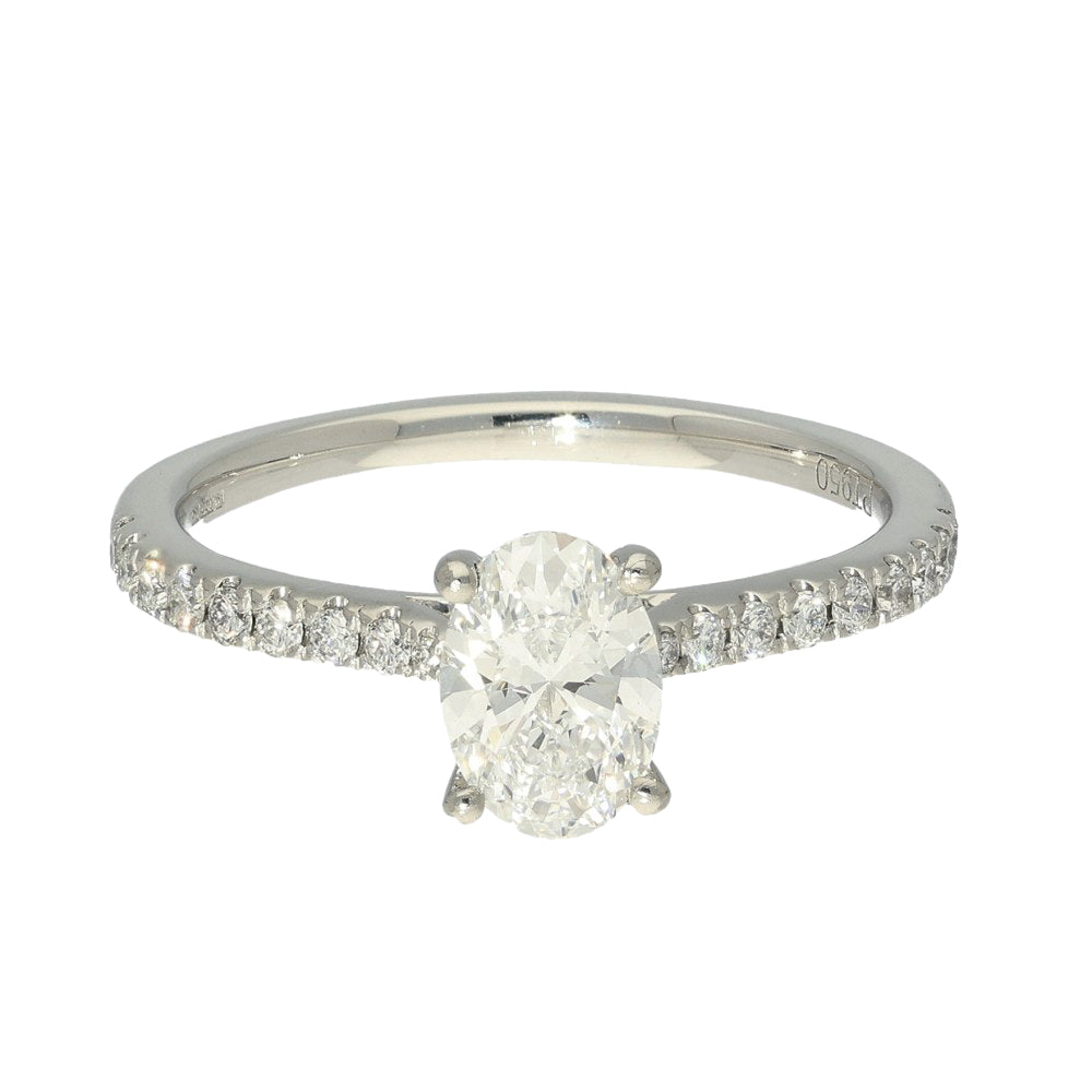 Platinum GIA Certificated 0.80ct Oval Diamond Solitaire Ring with Diamond Shoulders