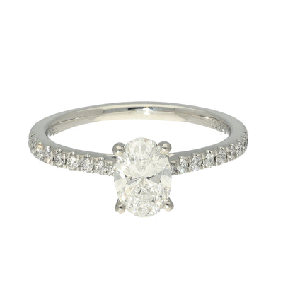 Platinum GIA Certificated 0.80ct Oval Diamond Solitaire Ring with Diamond Shoulders