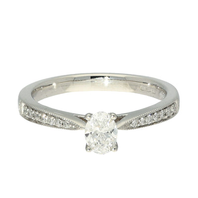 Platinum GIA Certificated 0.30ct Oval Diamond Solitaire Ring with Diamond Shoulders