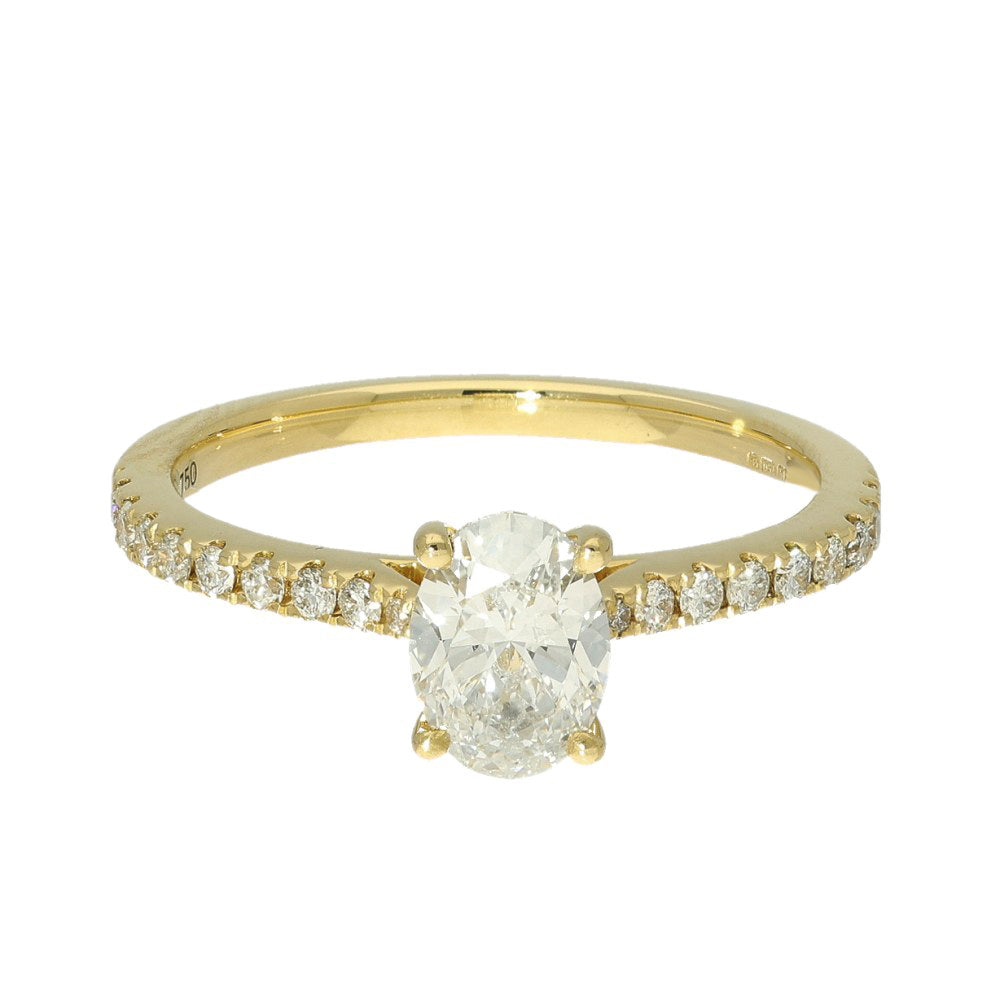 18ct Yellow Gold GIA Certificated 0.70ct Oval Diamond Solitaire Ring with Diamond Shoulders