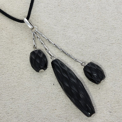 Lalique Briolette Triple Pendant - Black Crystal