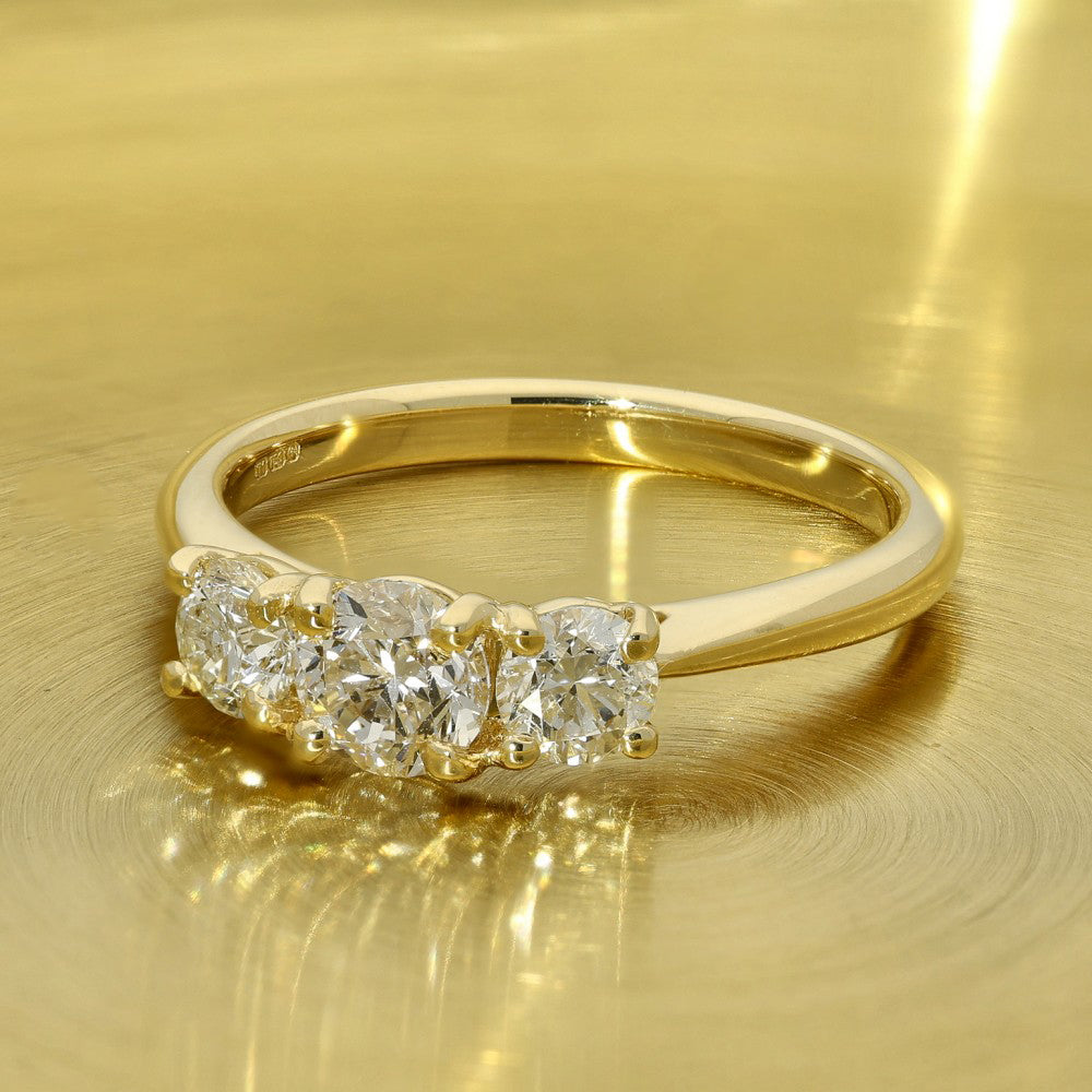 18ct Yellow Gold Round Diamond Trilogy Ring 0.98ct