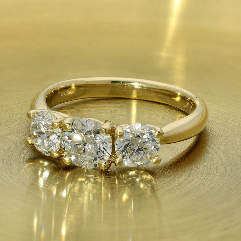 18ct Yellow Gold Round Diamond Trilogy Ring 1.70ct