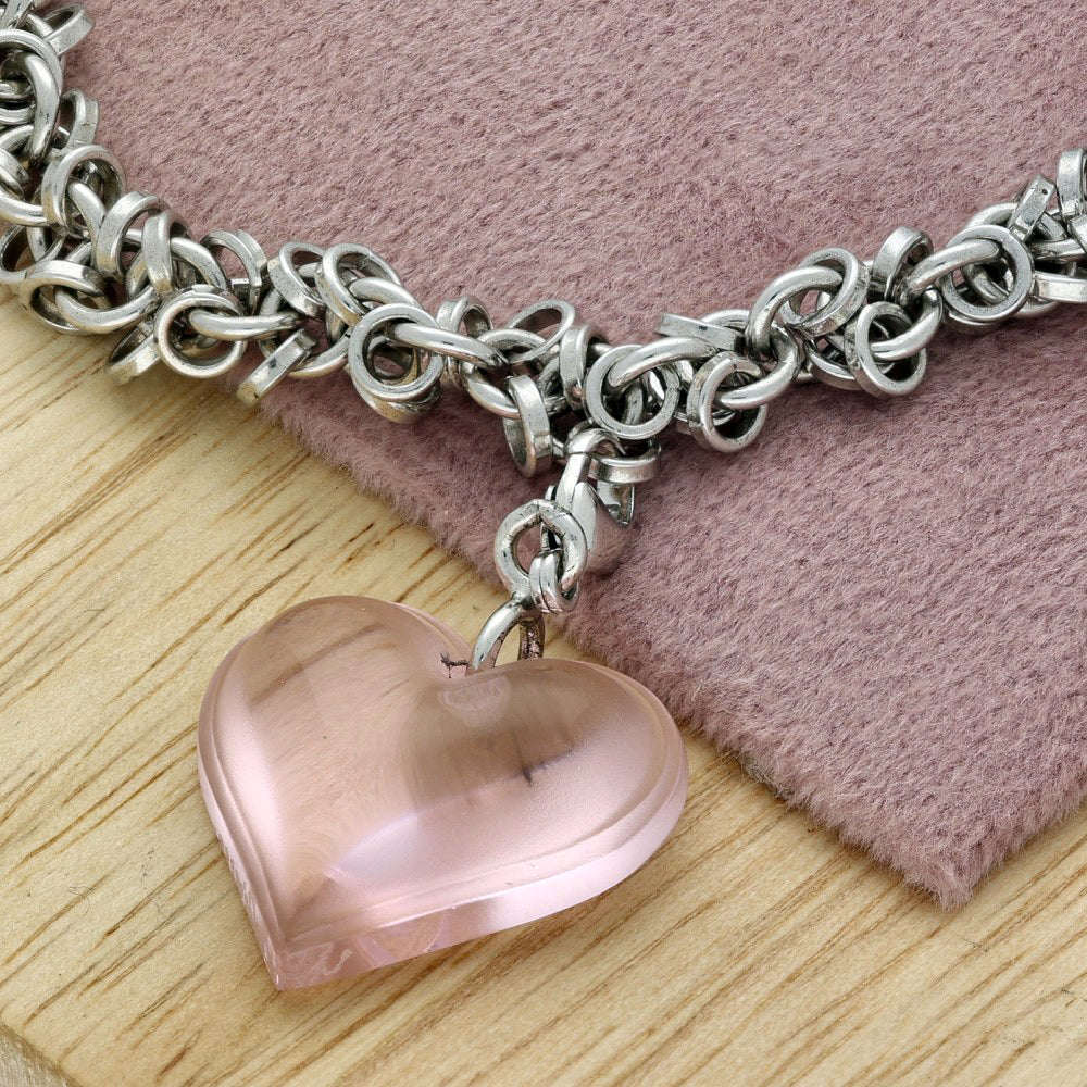 Lalique Silver Charm Bracelet with Pink Heart Charm