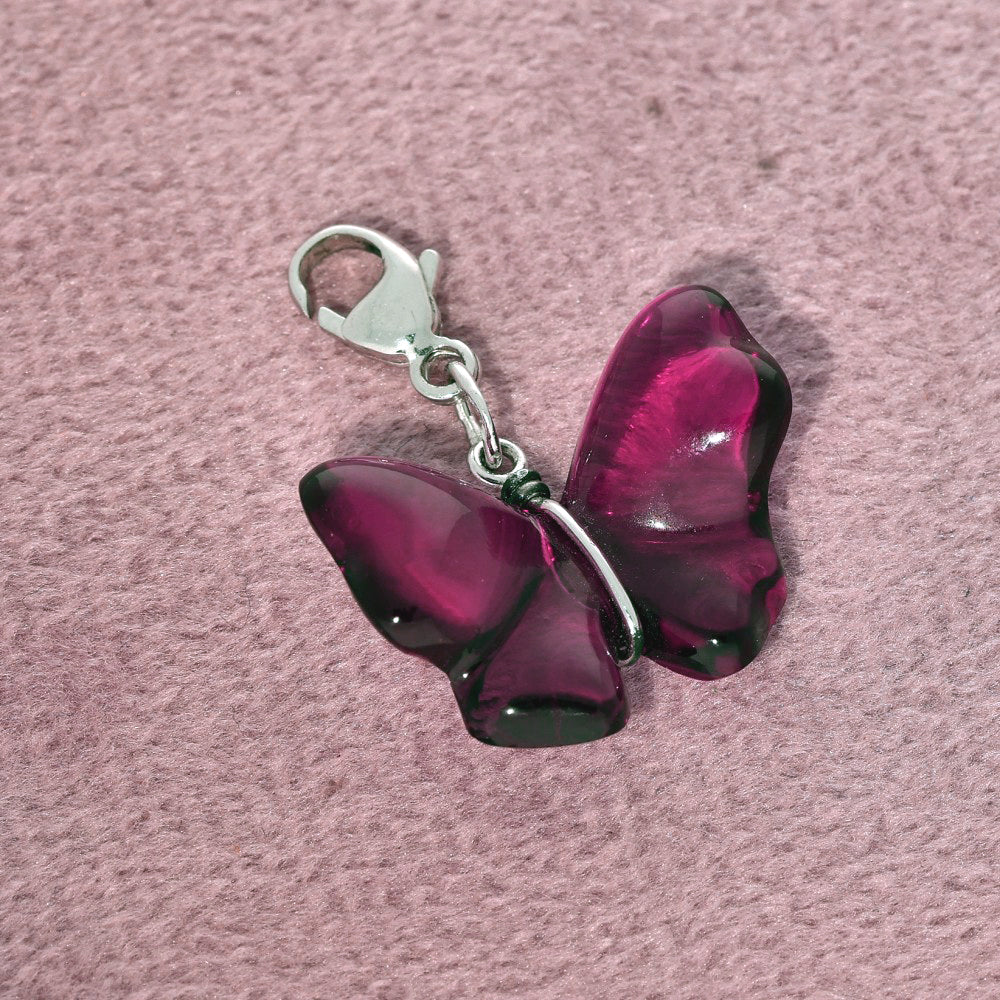 Lalique Butterfly Charm Pendant -  Fuchsia Crystal