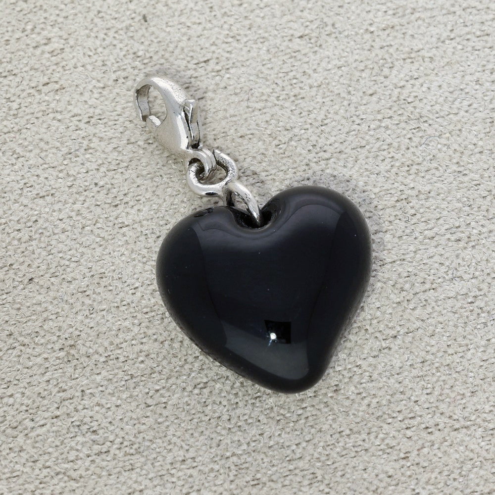 Lalique Heart Charm Pendant -  Black Crystal