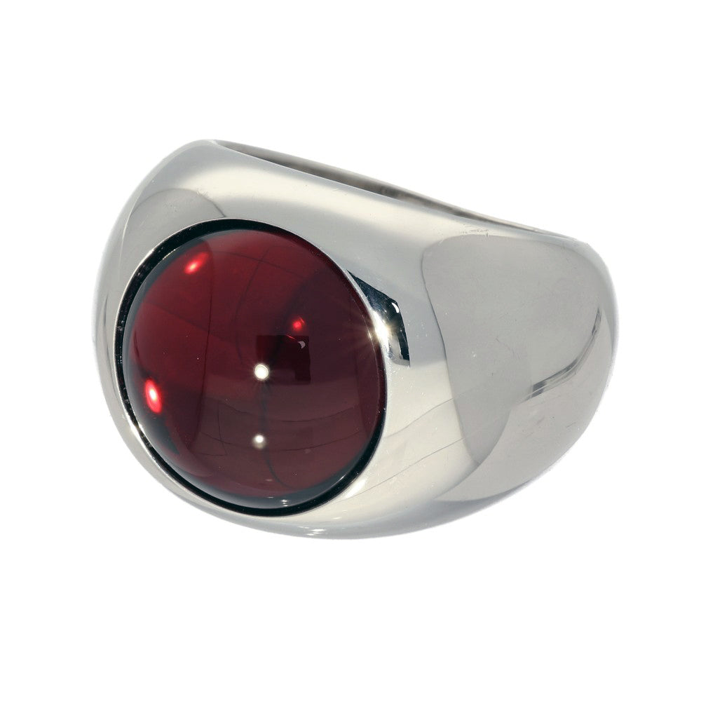 Lalique Silver Cabochon Ring - Red Crystal