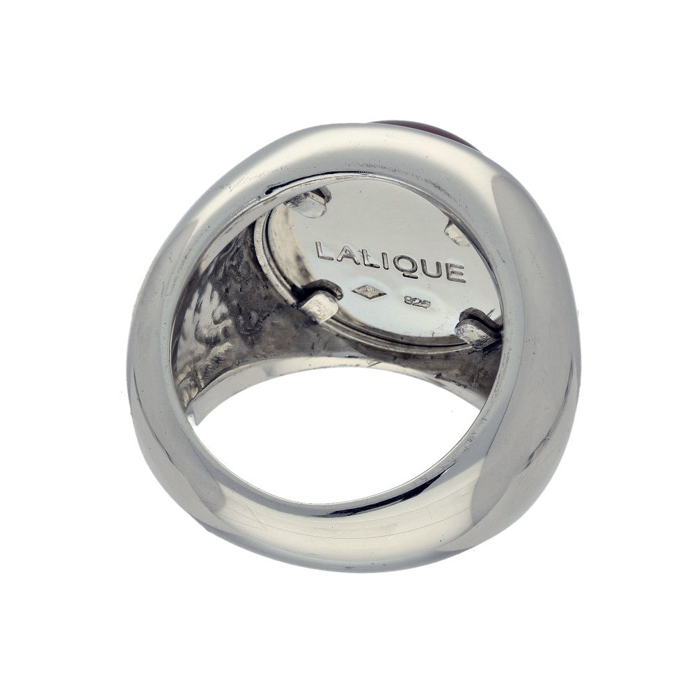 Lalique Silver Cabochon Ring - Red Crystal