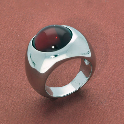 Lalique Silver Cabochon Ring - Red Crystal