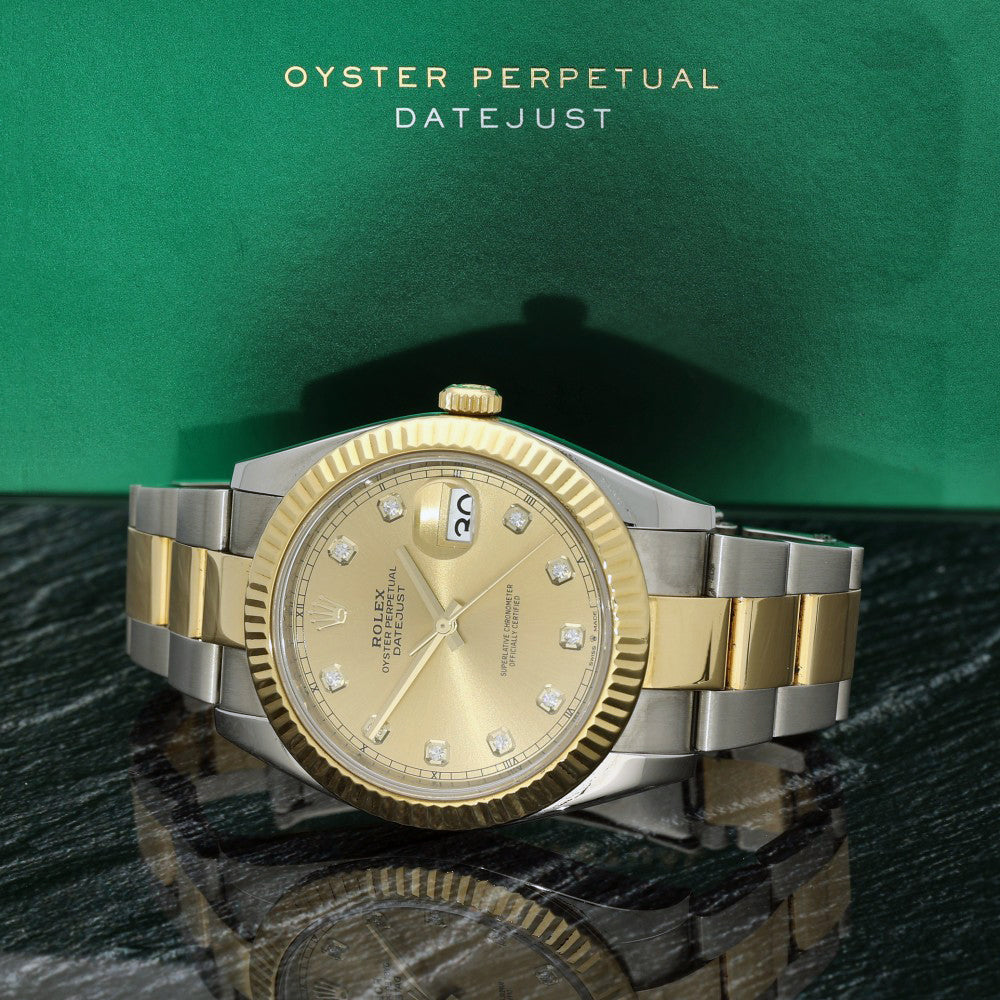 Rolex Datejust 41mm Champagne Diamond Dot Dial 126333 Gold Steel 2016 Oyster Strap
