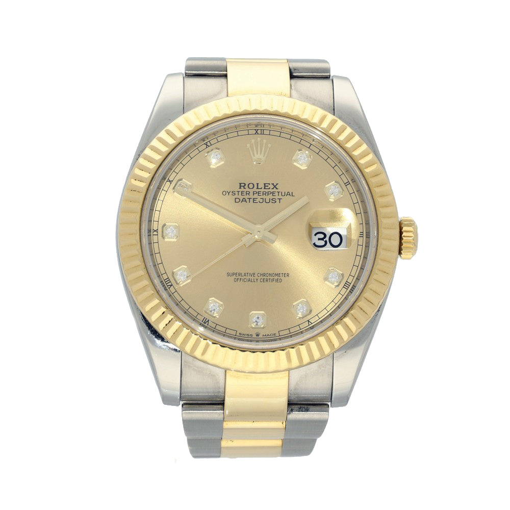 Rolex Datejust 41mm Champagne Diamond Dot Dial 126333 Gold Steel 2016 Oyster Strap