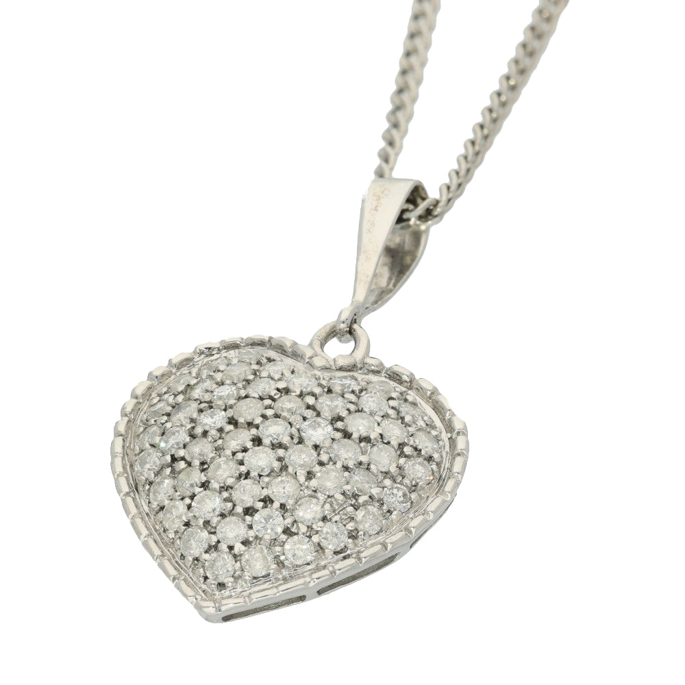 Pre-loved 9ct White Gold 1ct Pave Diamond Heart Necklace 20"