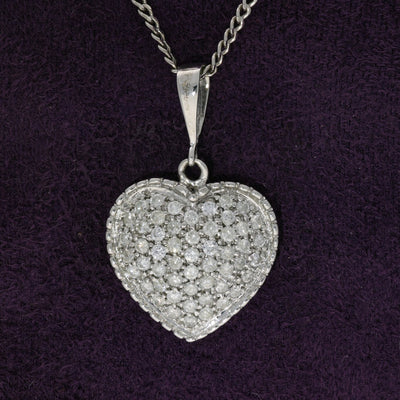 Pre-loved 9ct White Gold 1ct Pave Diamond Heart Necklace 20"