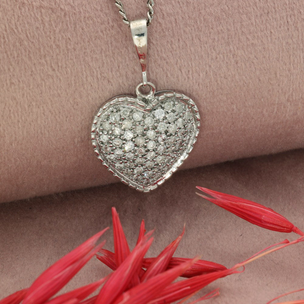 Pre-loved 9ct White Gold 1ct Pave Diamond Heart Necklace 20"