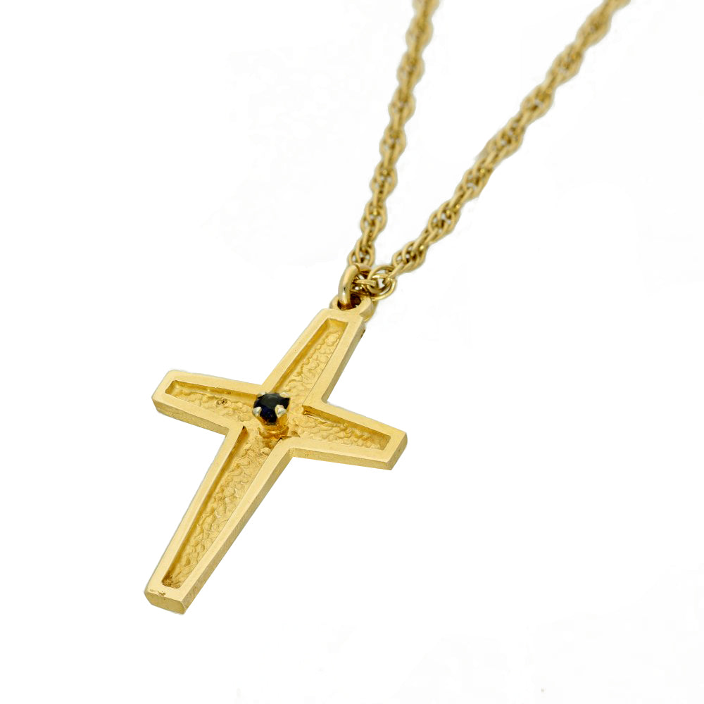 Pre-owned 9ct Yellow & Sapphire Cross Pendant and Chain