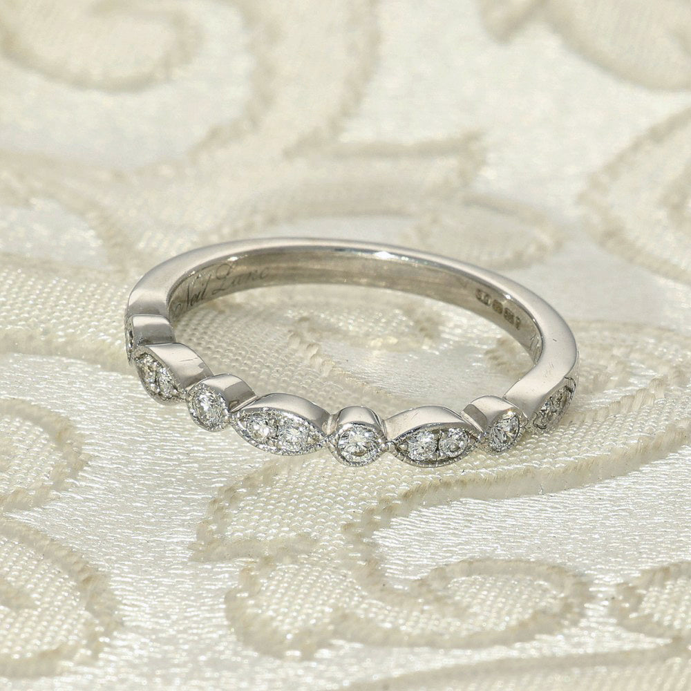 Pre-owned 14ct White Gold Diamond Half Eternity Ring Milgrain Edge