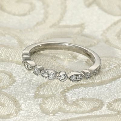 Pre-owned 14ct White Gold Diamond Half Eternity Ring Milgrain Edge